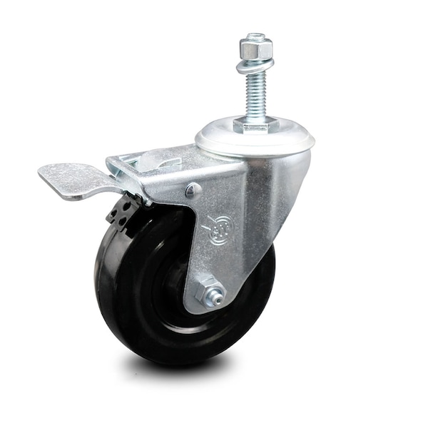 4 Inch Hard Rubber Wheel Swivel 10mm Threaded Stem Caster Total Lock Brake